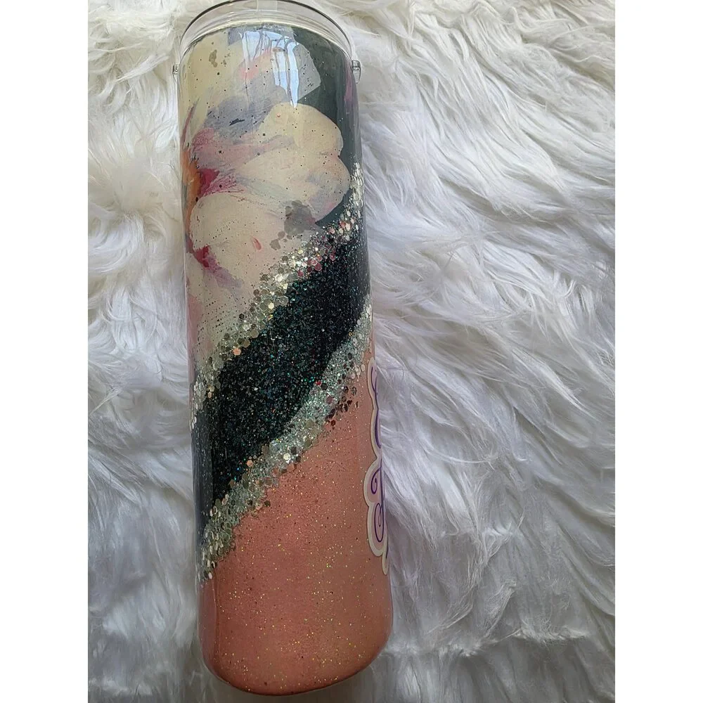 🌺 The Earth Laughs in Flowers – 30 oz Skinny Duo Epoxy Glitter Tumbler - Picture 2 of 4